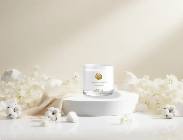 bougie parfumée Nuage Blanc ORIA parfum fleur de coton musc blanc jasmin