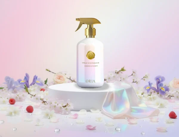 spray d’intérieur Jardin d’Eden ORIA parfum d’ambiance framboise fleur de cerisier pivoine jasmin